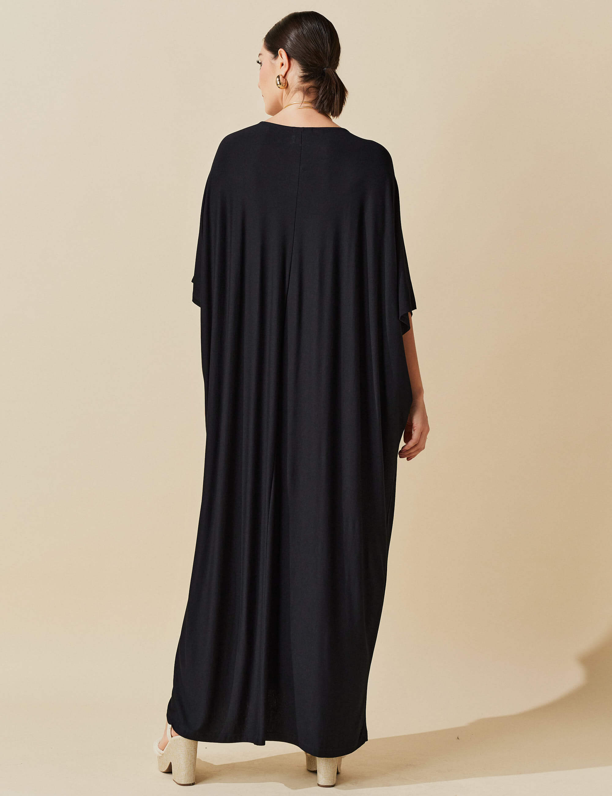 Vestido Longo Vestido Estilo Morcego Vestido Longo Amplo Preto Com