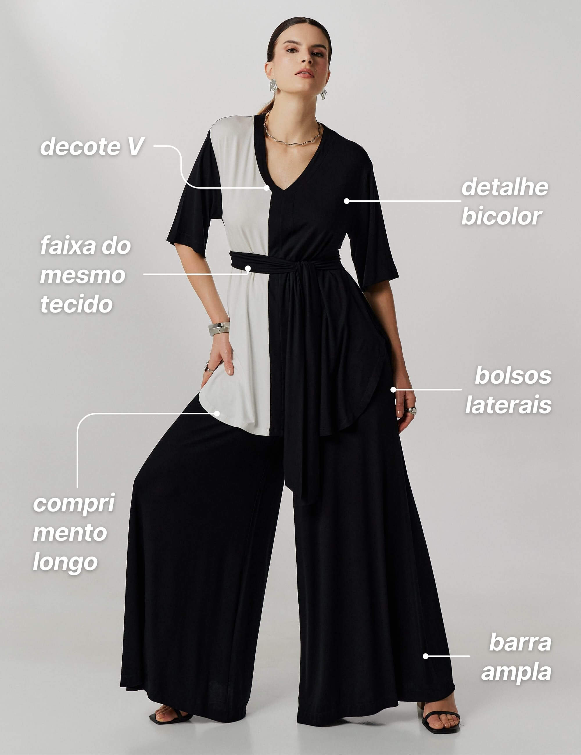 Conjunto Feminino Bicolor Preto e Branco em Malha MVS com Blusa