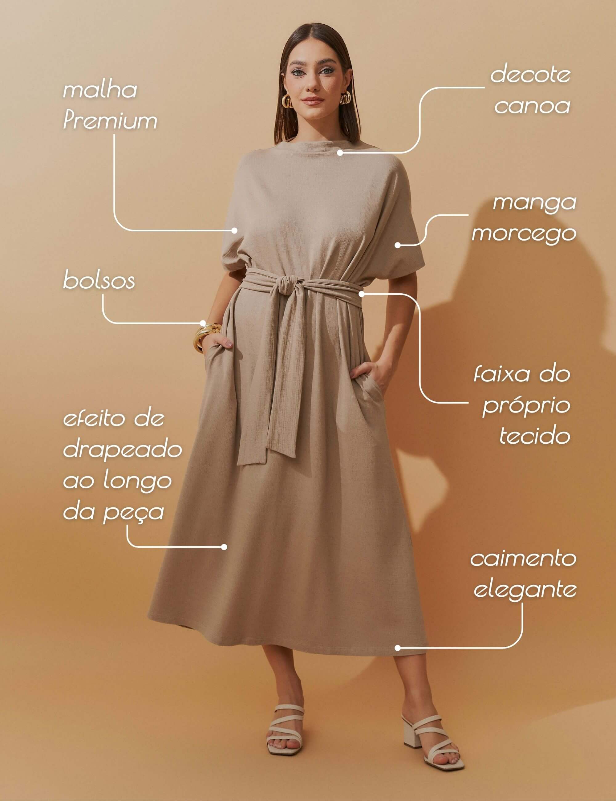 Vestido Midi Elegante na cor Fendi em Malha Lino Vicenza – Midi